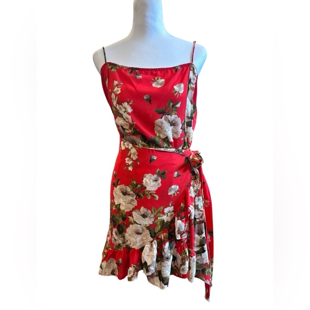 Free People Red Floral Boho Mini Dress Tie Waist